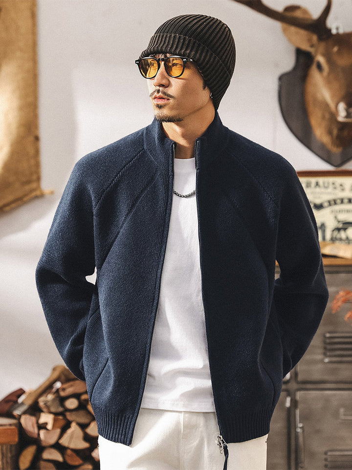Herren Strickjacke mit Reißverschluss, Stehkragen, modischer Pulloverjacke