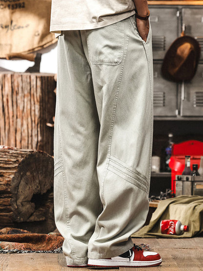 Pantalon décontracté homme en lyocell et coton, jambes larges, cordon de serrage