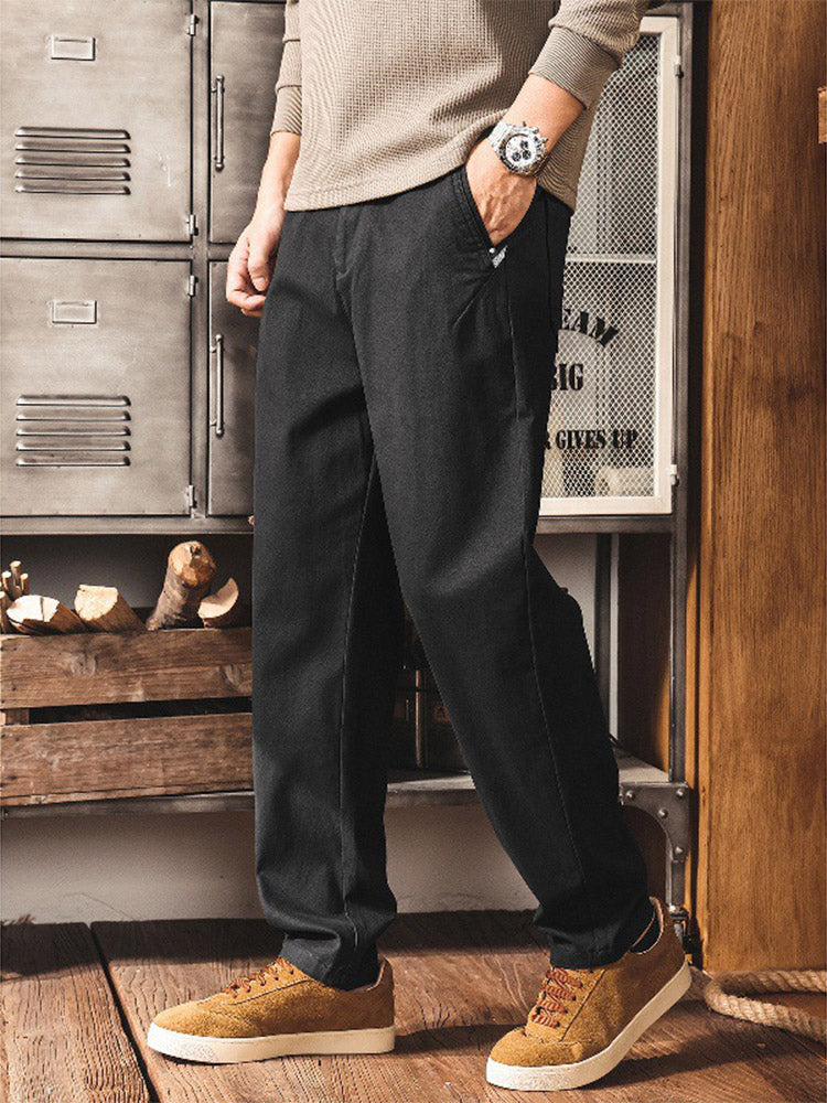 Pantaloni chino da uomo in stile workwear rétro, in cotone con vita elasticizzata