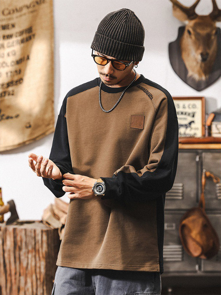 Sweat-shirt pour homme à col rond, 100 % coton, au design « color-block »