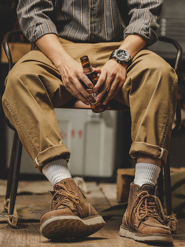 Pantaloni chino da uomo affusolati, effetto vintage