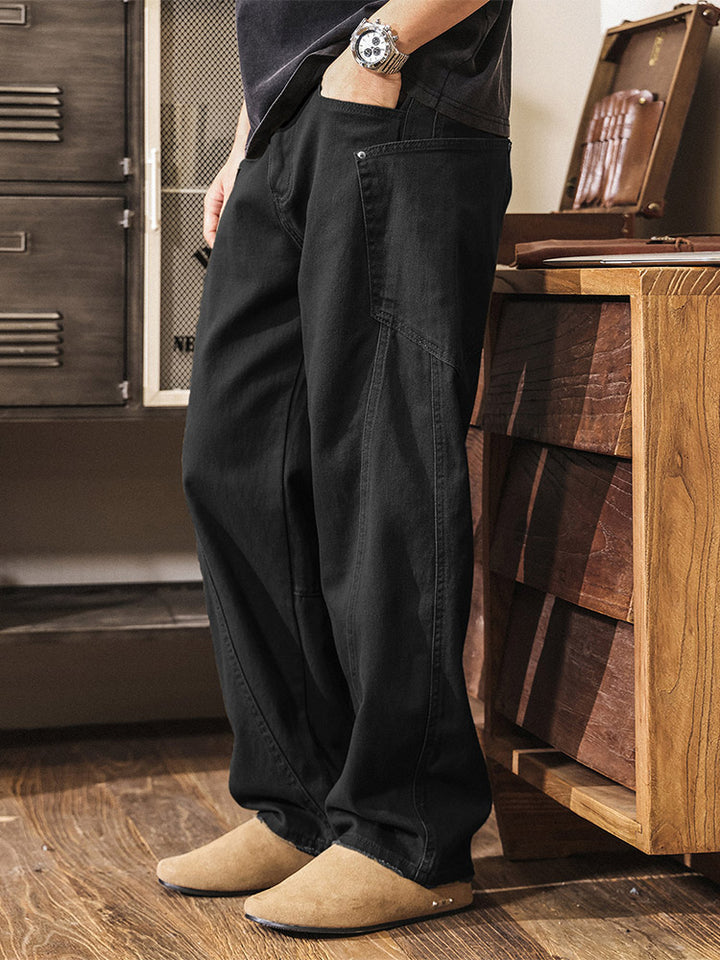 Pantaloni da uomo a gamba larga (wide-leg) in cotone, stile workwear rétro