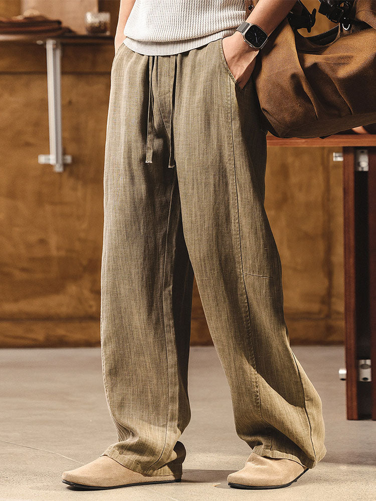 Herren Leinen Tencel Weite Hose Mit Kordelzug Freizeithose