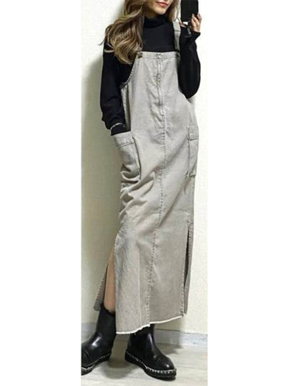 Robe salopette coupe décontractée pour femme avec fentes latérales