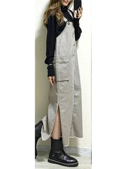 Robe salopette coupe décontractée pour femme avec fentes latérales