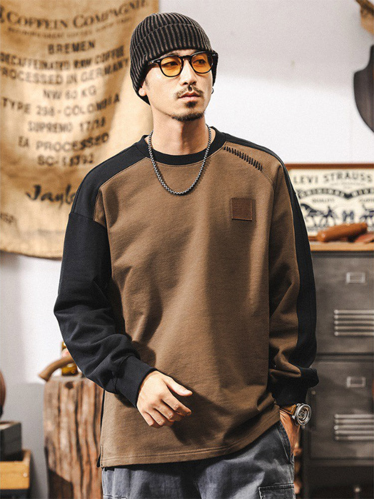 Sweat-shirt pour homme à col rond, 100 % coton, au design « color-block »