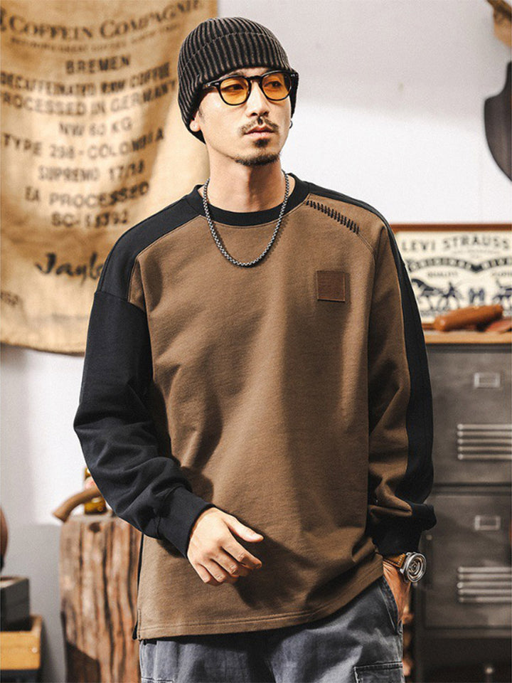 Sweat-shirt pour homme à col rond, 100 % coton, au design « color-block »