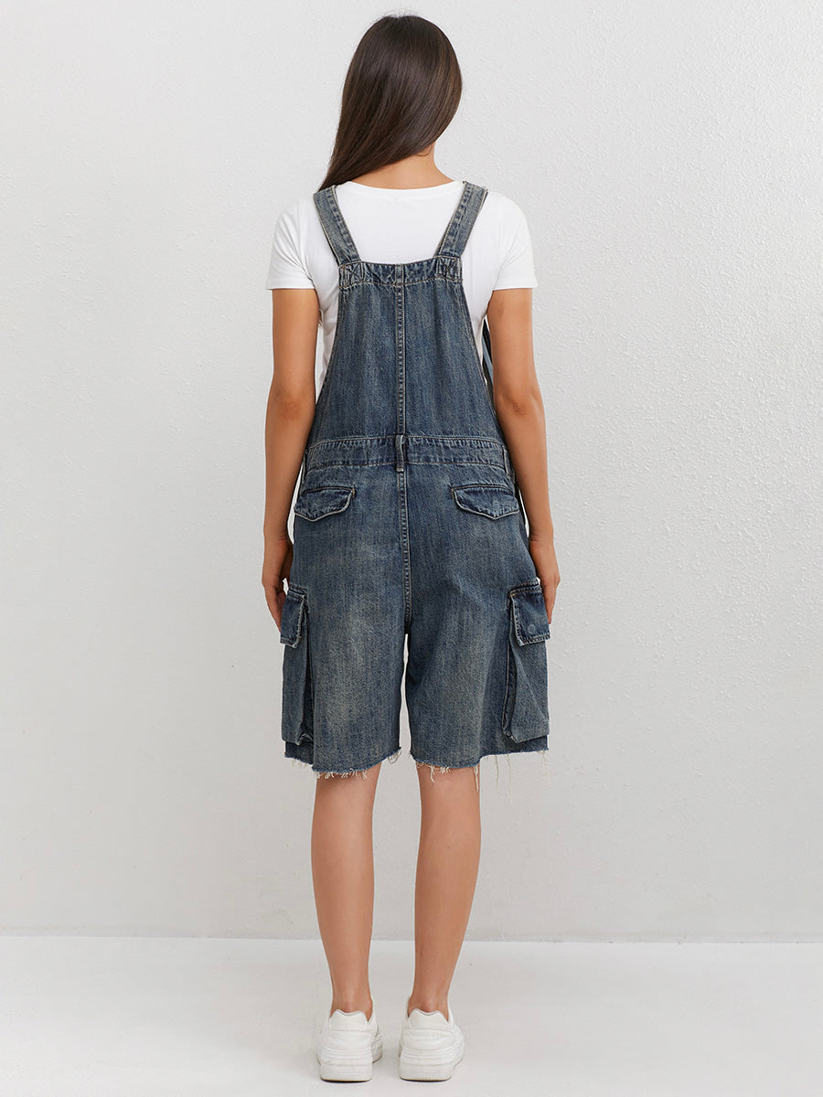 Claire Kurze Jeans-Latzhose für Damen mit Cargotaschen