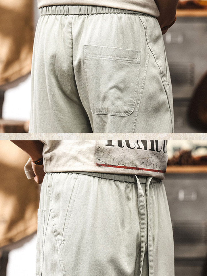 Pantaloni casual da uomo a gamba larga con coulisse in misto cotone e lyocell