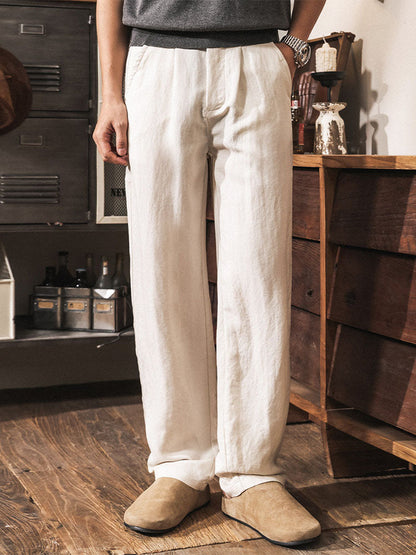 Lässige Herren-Freizeithose aus Lyocell-Leinen-Mischgewebe mit Bundfalten und geradem Bein
