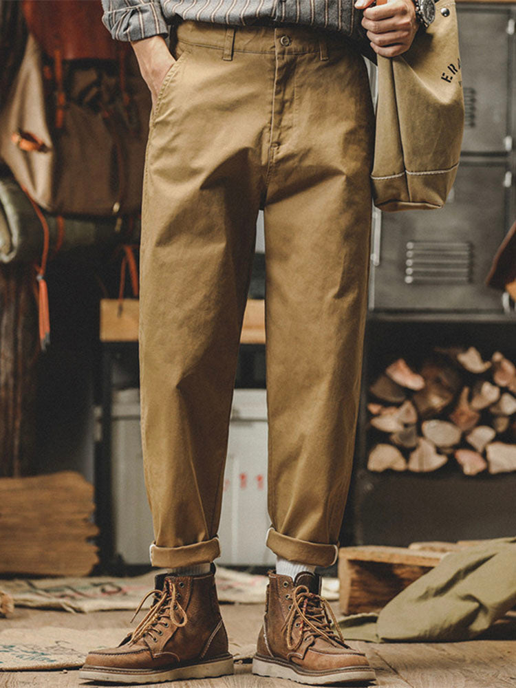 Pantaloni chino da uomo affusolati, effetto vintage