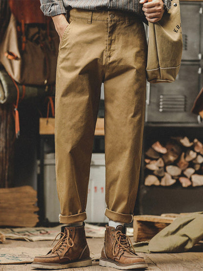 Pantaloni chino da uomo affusolati, effetto vintage