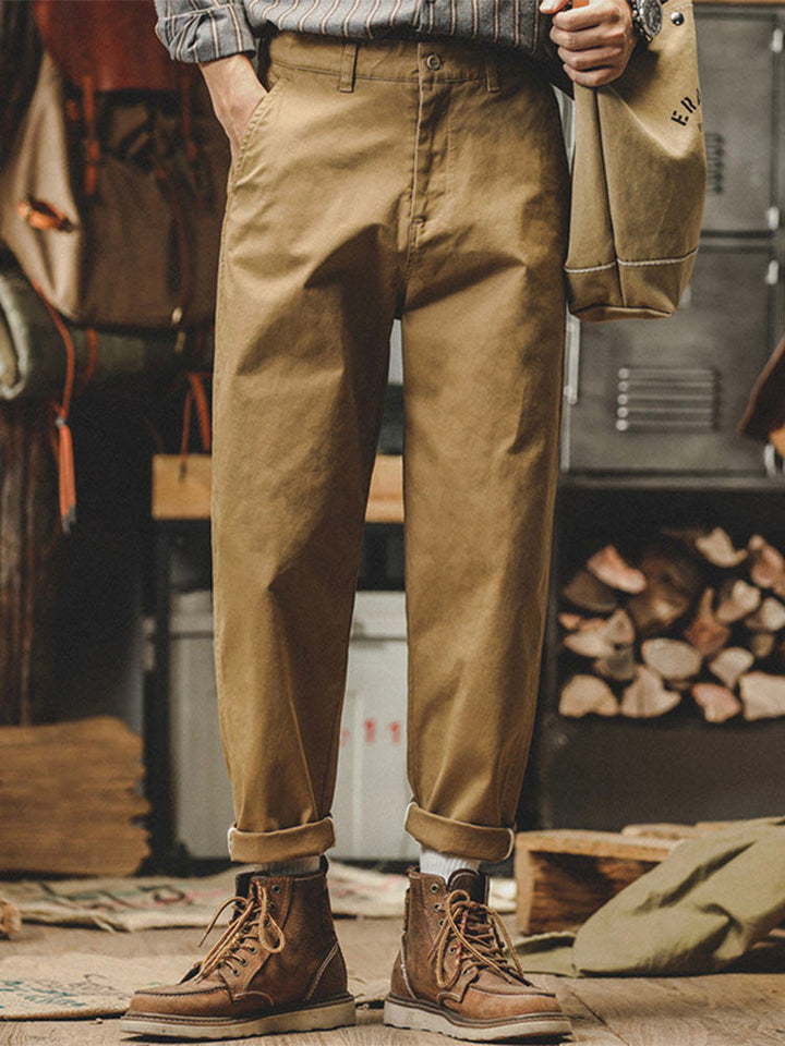 Pantaloni chino da uomo affusolati, effetto vintage