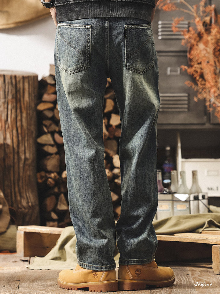 Herren Vintage Weit Bein Jeans, Retro Denim Hose für Alltag