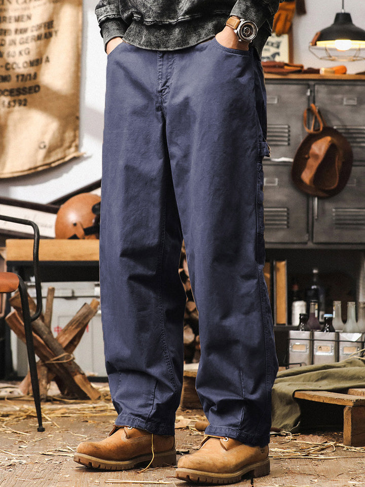 Pantaloni da uomo a gamba larga in 100% cotone, stile cargo rétro