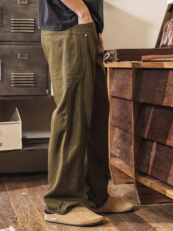 Pantaloni da uomo a gamba larga (wide-leg) in cotone, stile workwear rétro