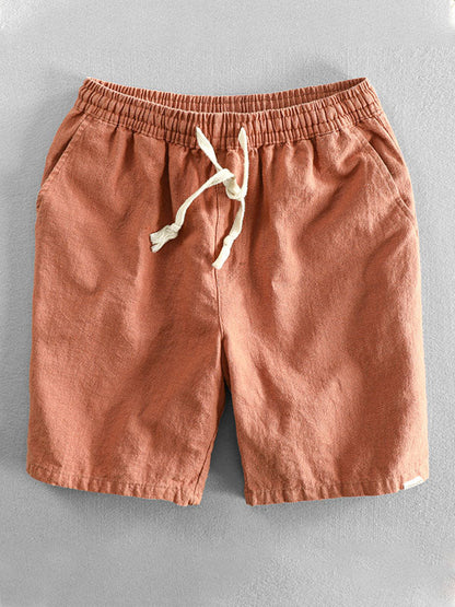 Pantaloncini casual da uomo in ramia e cotone con coulisse