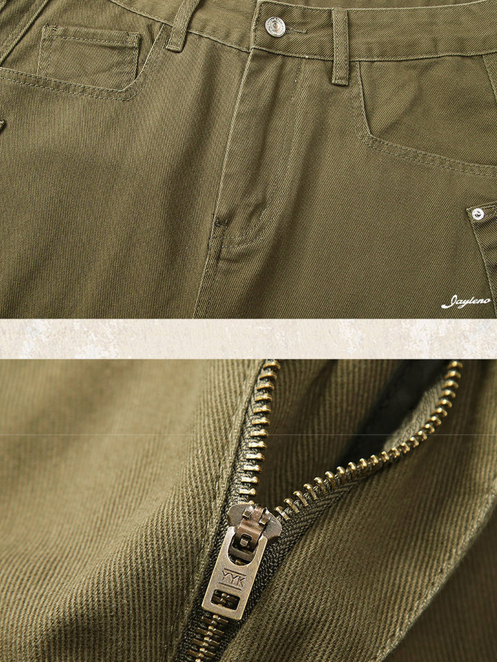 Pantaloni da uomo a gamba larga (wide-leg) in cotone, stile workwear rétro