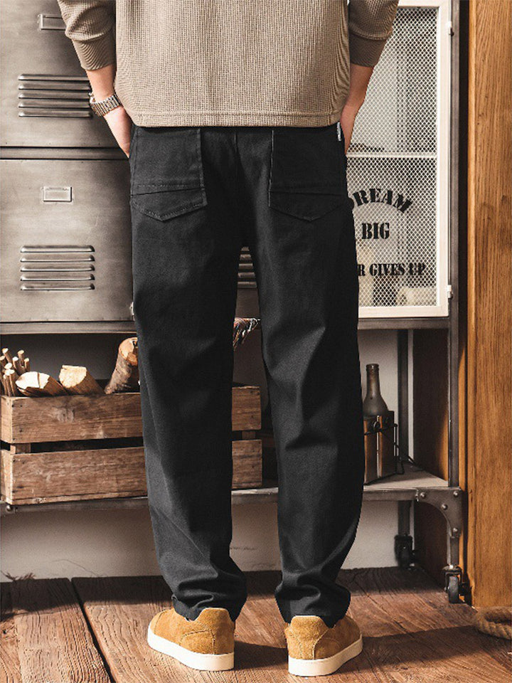 Pantaloni chino da uomo in stile workwear rétro, in cotone con vita elasticizzata