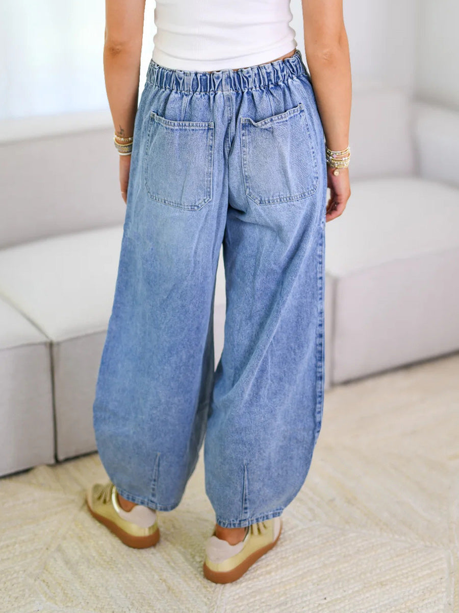 Pantaloni in denim con coulisse dal taglio rilassato da donna