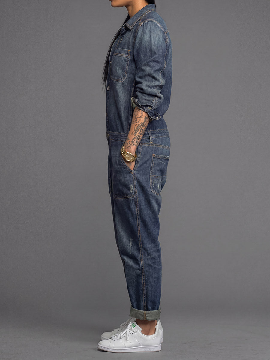 Damen-Denim-Overall mit lockerer Passform