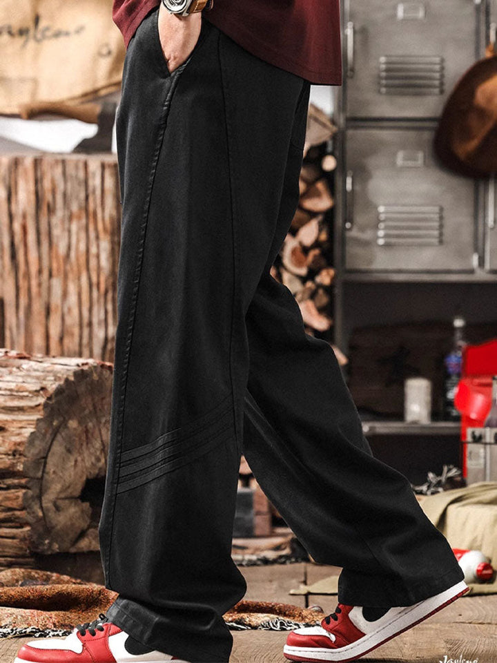 Pantaloni casual da uomo a gamba larga con coulisse in misto cotone e lyocell