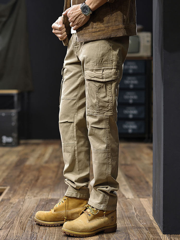 Pantaloni cargo da uomo a gamba dritta con tasche multiple