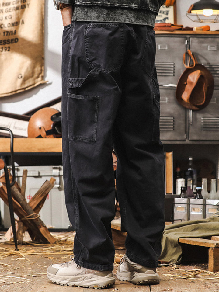Pantaloni da uomo a gamba larga in 100% cotone, stile cargo rétro