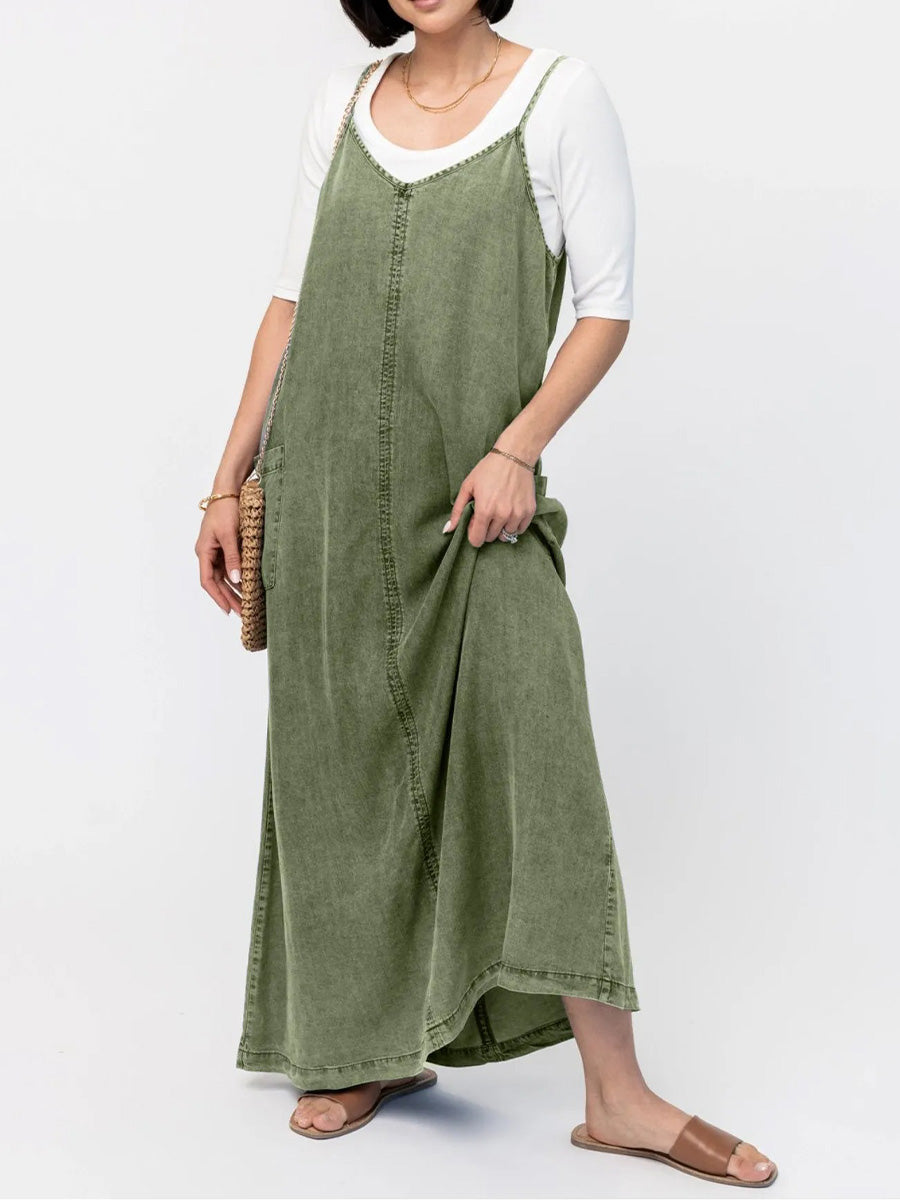 Abito lungo in denim dalla vestibilità ampia di ispirazione vintage