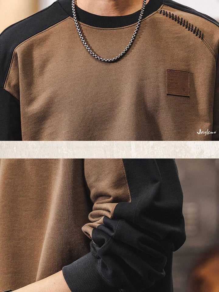 Sweat-shirt pour homme à col rond, 100 % coton, au design « color-block »