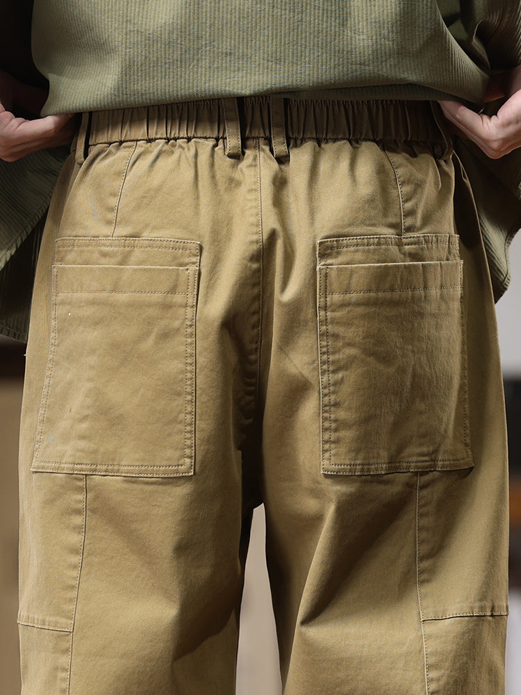 Pantalon cargo homme à boutons latéraux décoratifs, coupe droite et ample