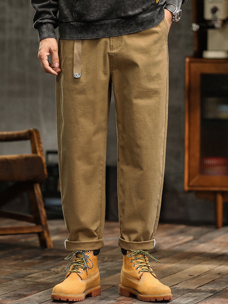 Pantaloni chino da uomo a pieghe, vestibilità comoda, con cintura