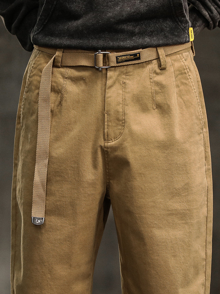 Pantaloni chino da uomo a pieghe, vestibilità comoda, con cintura