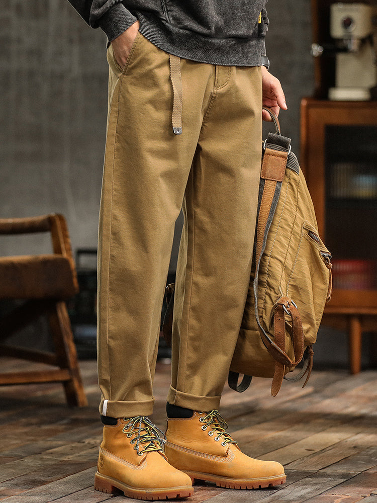 Pantaloni chino da uomo a pieghe, vestibilità comoda, con cintura