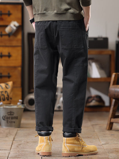 Pantalon cargo homme à boutons latéraux décoratifs, coupe droite et ample