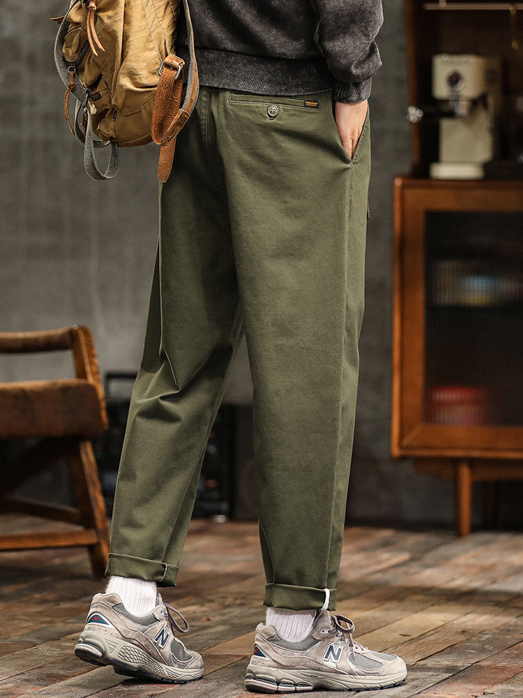 Pantaloni chino da uomo a pieghe, vestibilità comoda, con cintura