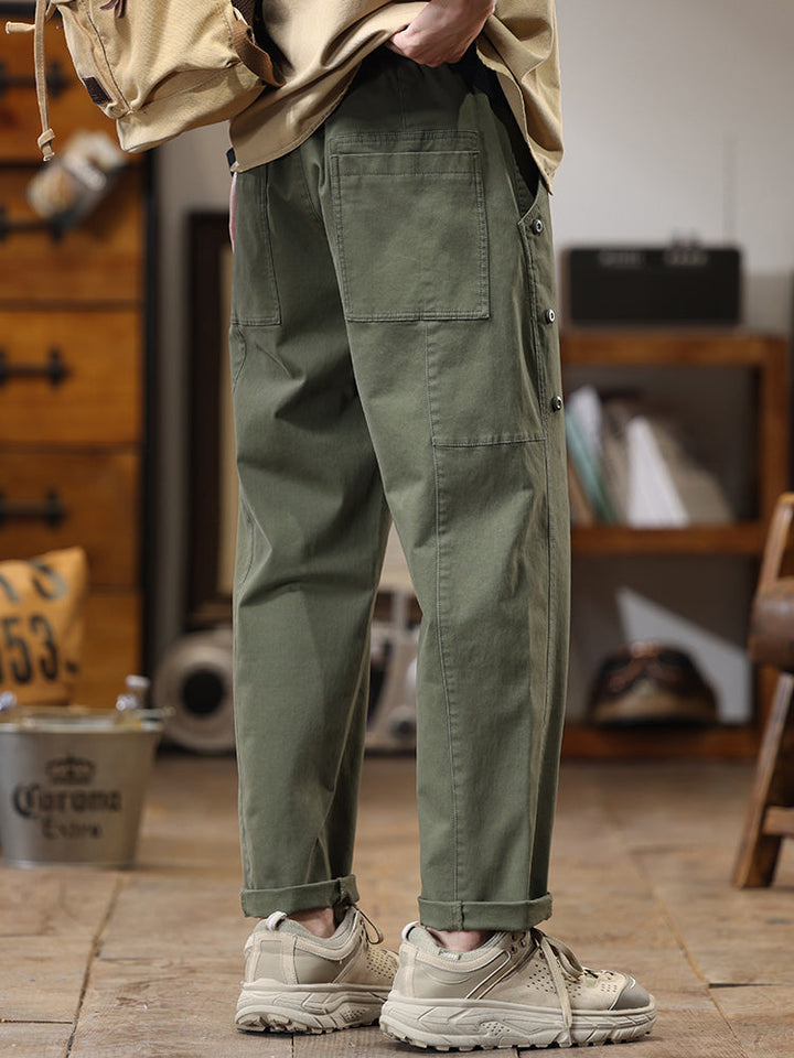 Pantaloni cargo da uomo a gamba dritta con bottoni laterali decorativi