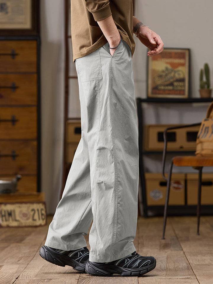 Pantaloni casual da uomo a gamba larga in cotone e nylon, vestibilità comoda