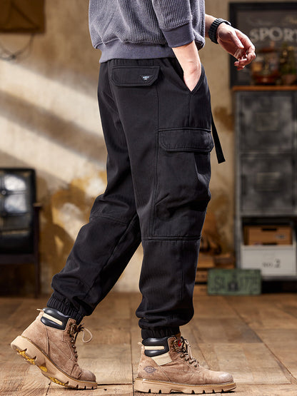 Pantalon cargo de jogging pour homme en tissu à chevrons avec ceinture ajustable