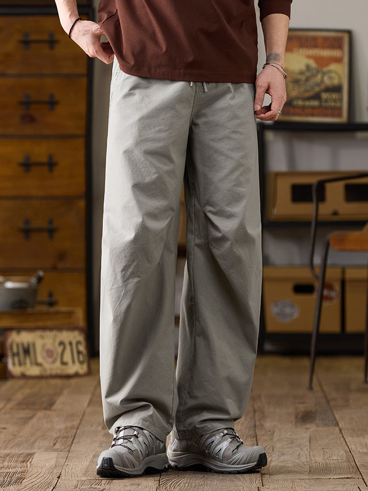 Lässige Herren-Baumwollhose mit weitem Bein und Kordelzug