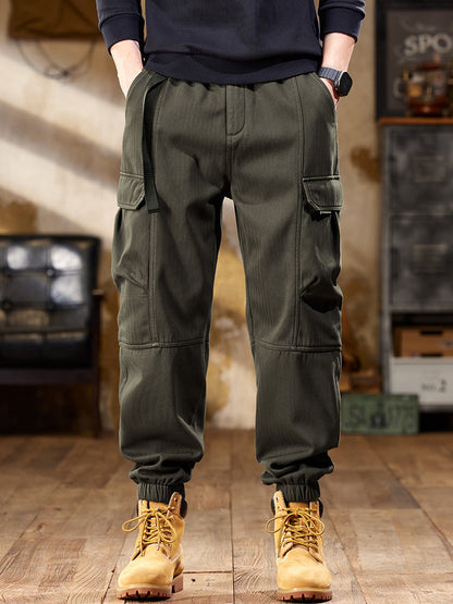 Pantalon cargo de jogging pour homme en tissu à chevrons avec ceinture ajustable