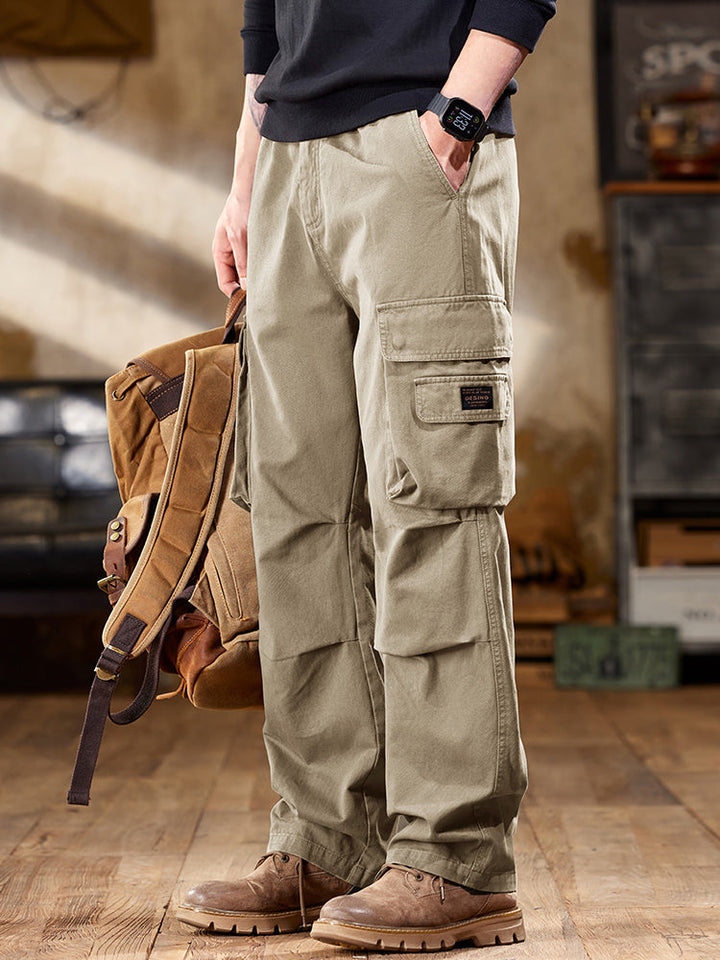 Pantaloni cargo da uomo a gamba dritta con multitasche, ispirati allo stile vintage