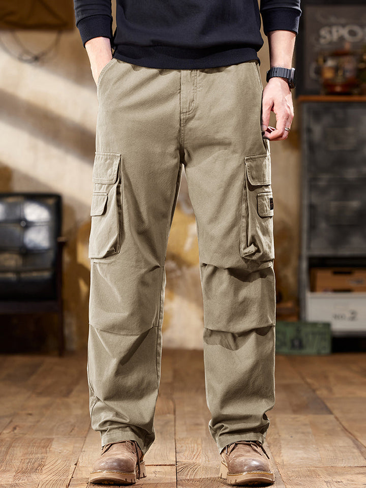 Pantaloni cargo da uomo a gamba dritta con multitasche, ispirati allo stile vintage