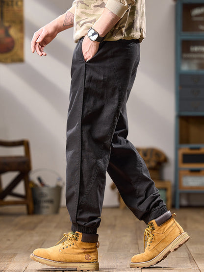 Lässige Herren-Jogginghose aus reiner Baumwolle mit mehreren Taschen und elastischen Bündchen