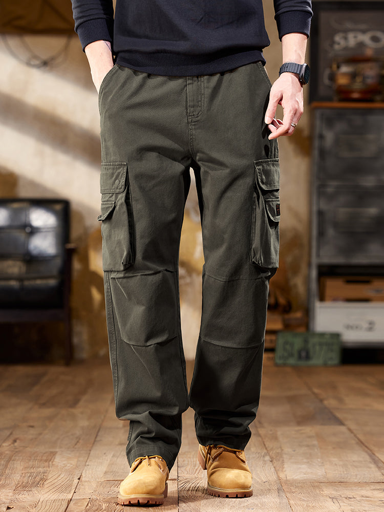 Pantaloni cargo da uomo a gamba dritta con multitasche, ispirati allo stile vintage
