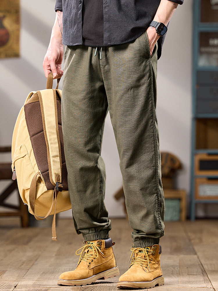 Lässige Herren-Jogginghose aus reiner Baumwolle mit mehreren Taschen und elastischen Bündchen