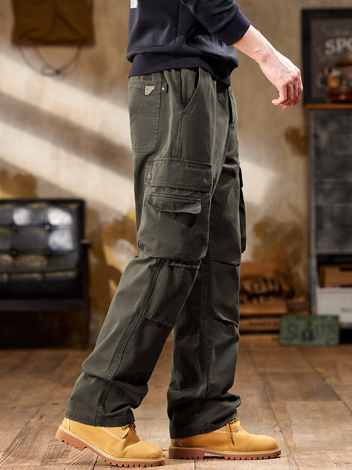 Pantaloni cargo da uomo a gamba dritta con multitasche, ispirati allo stile vintage