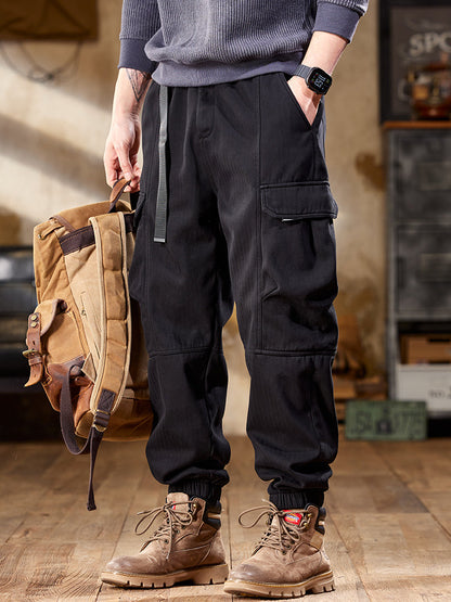 Pantalon cargo de jogging pour homme en tissu à chevrons avec ceinture ajustable