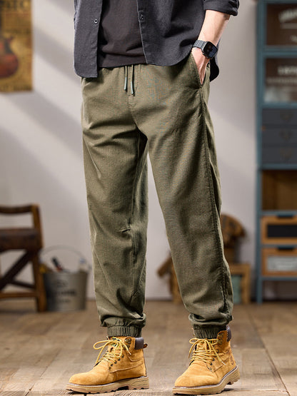 Lässige Herren-Jogginghose aus reiner Baumwolle mit mehreren Taschen und elastischen Bündchen