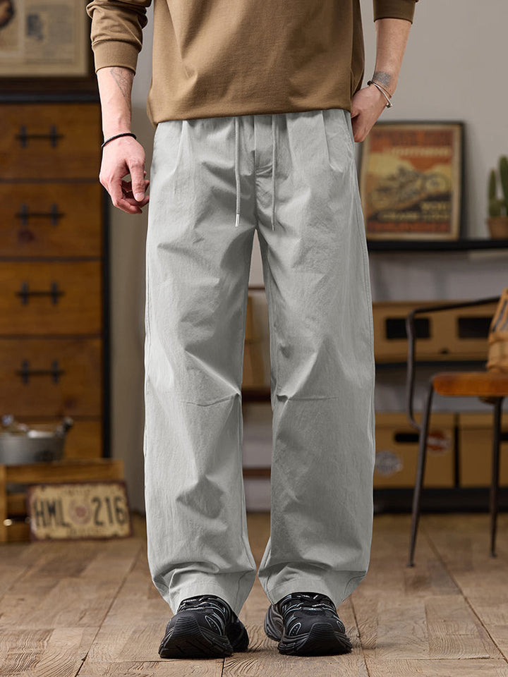 Pantaloni casual da uomo a gamba larga in cotone e nylon, vestibilità comoda